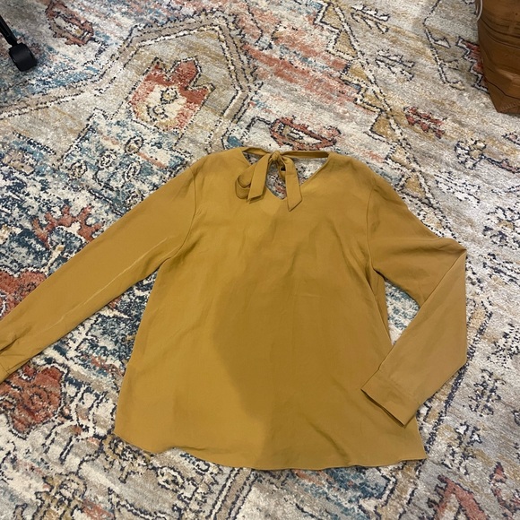 Anthropologie The Korner Pleated Tie Neck Blouse Mustard Size S - Picture 4 of 6